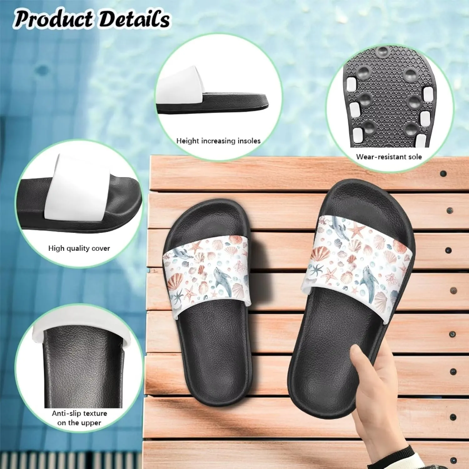 Howilath Sea Animal Print Kids Slides Non-Slip Open Toe Slippers Boys and Girls Sandals Pillow Cloud Slippers with EVA Sole
