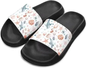 Howilath Sea Animal Print Kids Slides Non-Slip Open Toe Slippers Boys and Girls Sandals Pillow Cloud Slippers with EVA Sole