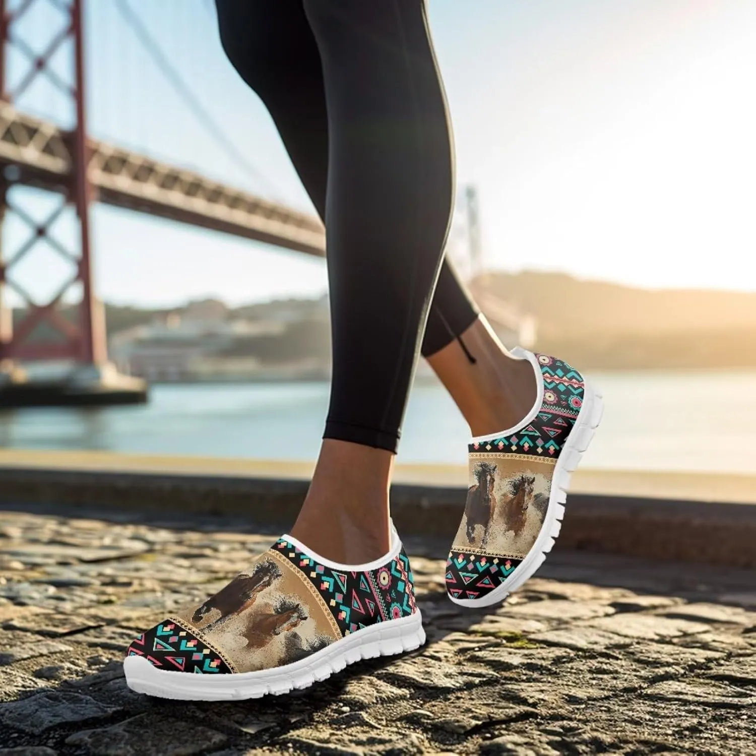 Howilath Western Aztec Slip on Loafers for Women Casual Shoes Anti-Skid Running Sneakers for Travel Indoor Training