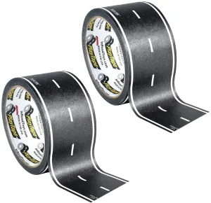 InRoad Toys PlayTape Road Tape for Toy Cars - Sticks to Flat Surfaces; No Residue; 2-Pack of 60 ft. x 2 in. Asphalt Road