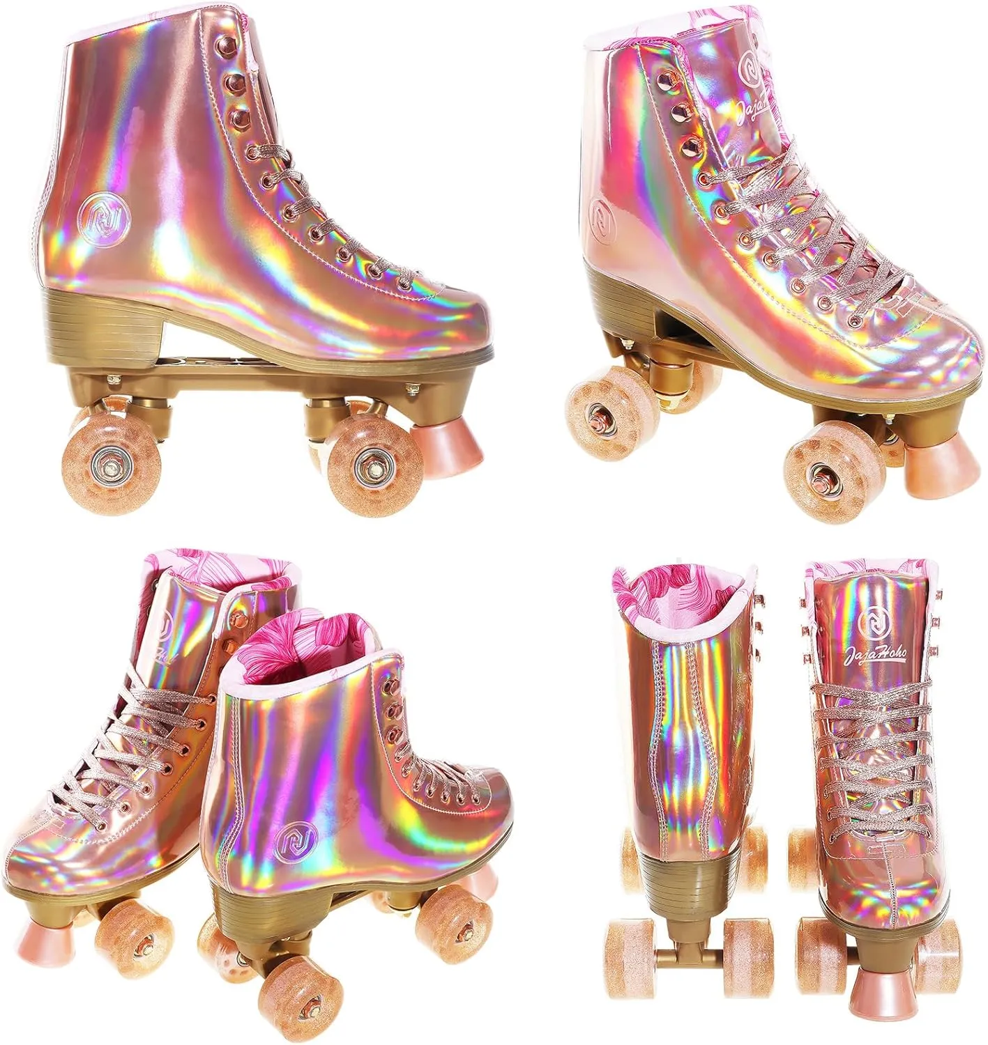 JajaHoho Roller Skates for Women, Holographic High Top Classic Rollerskates, Light-Up LED Flashing Wheels, Shiny Double-Row Quad Skates for Girls, Indoor & Outdoor (Red)