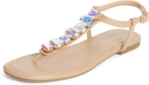 JustFab Women's Rhinestone Flat Rhinestone Sandals Flip Flop T-Strap Thong Flat for Summers