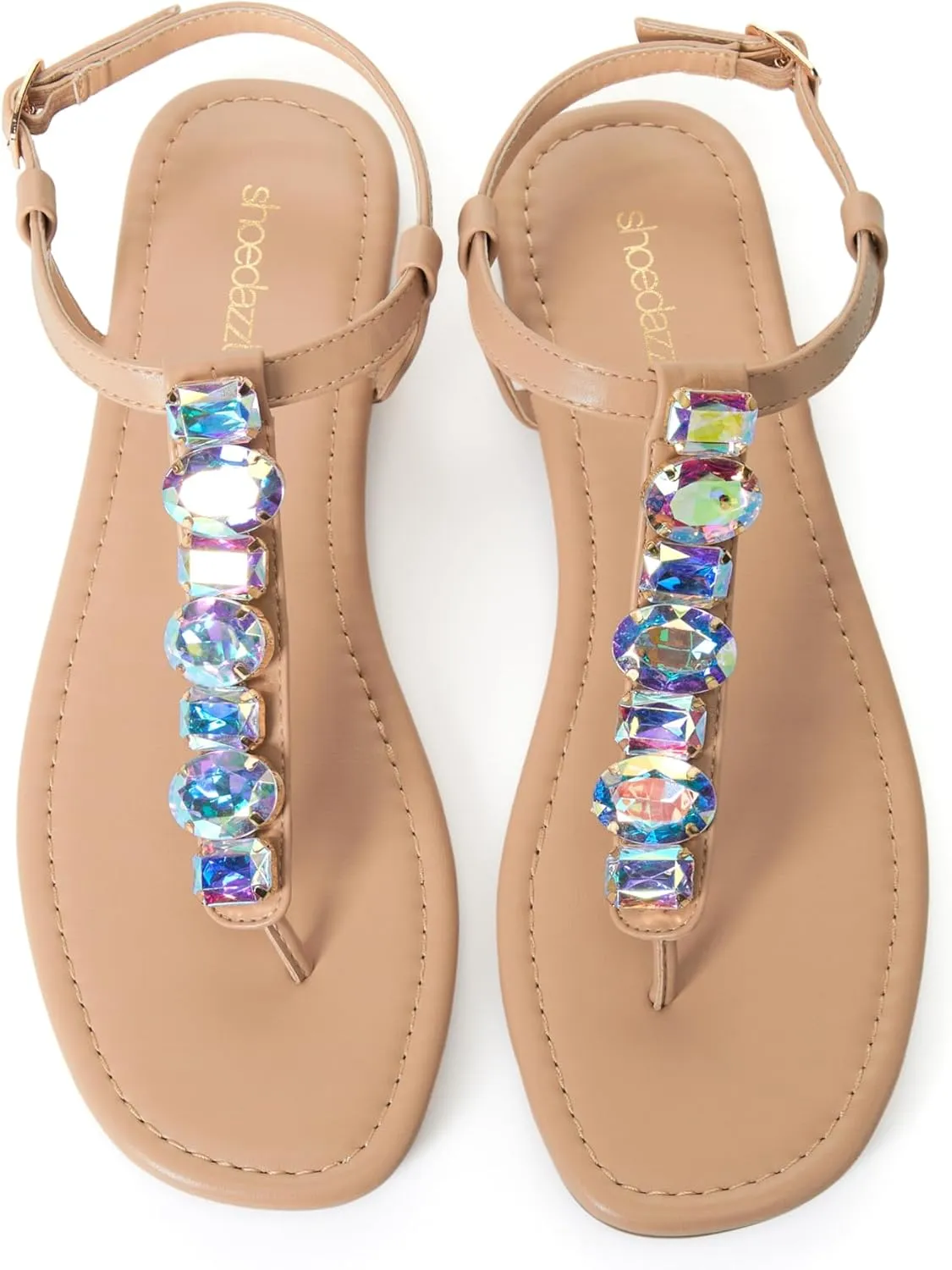 JustFab Women's Rhinestone Flat Rhinestone Sandals Flip Flop T-Strap Thong Flat for Summers