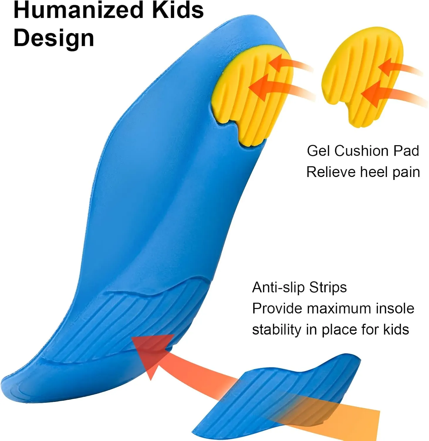 Kids Arch Support Orthotics Plantar Fasciitis Flat Feet PU Foam Inserts Relieve Foot Back Hip Leg and Knee Pain, Gel Cushion for Heel Pain