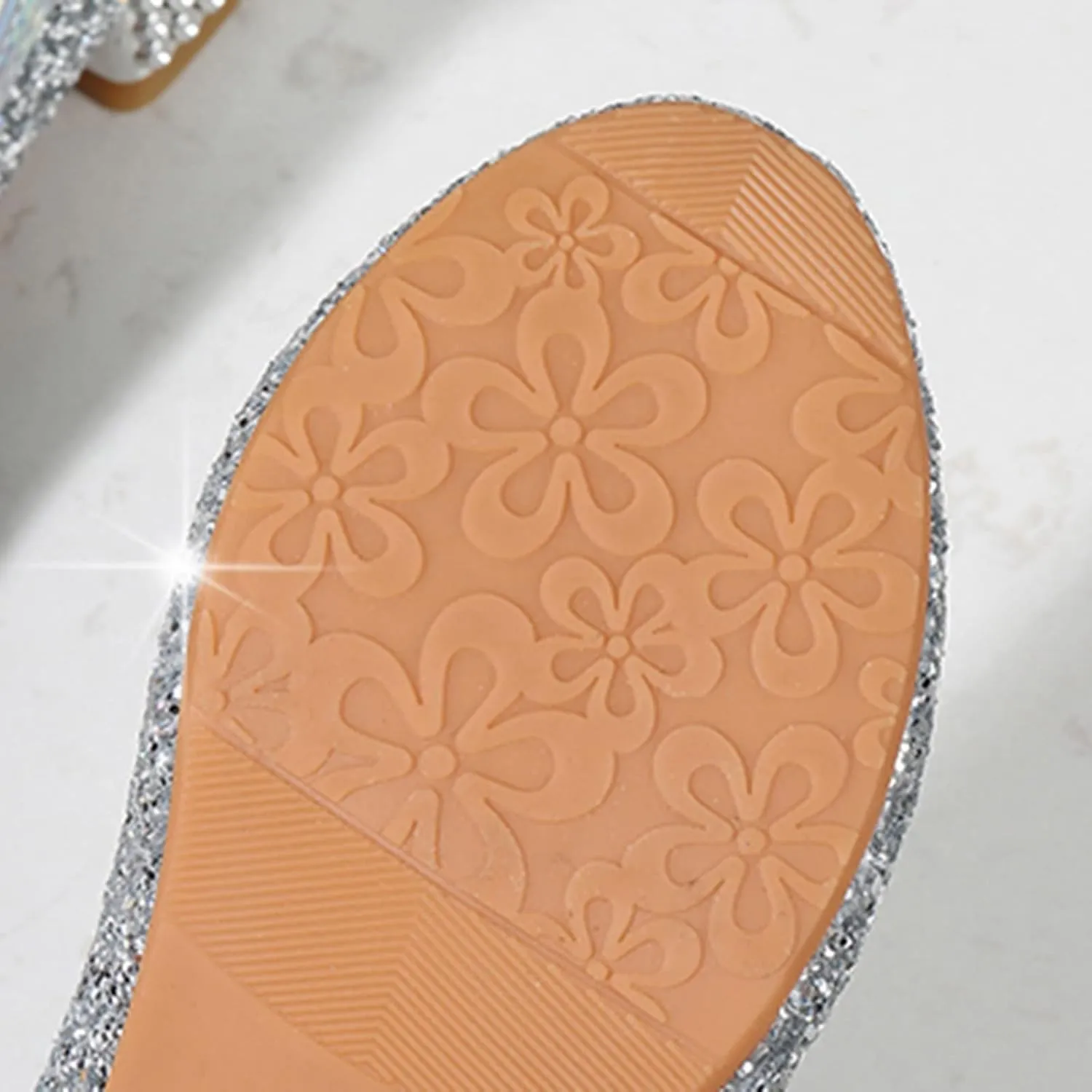 Kids Girl Mary Jane Dress Shoes Bow Wedding Sandals High Heels Glitter Flat Shoes Sequin Shoe Shiny Sandals