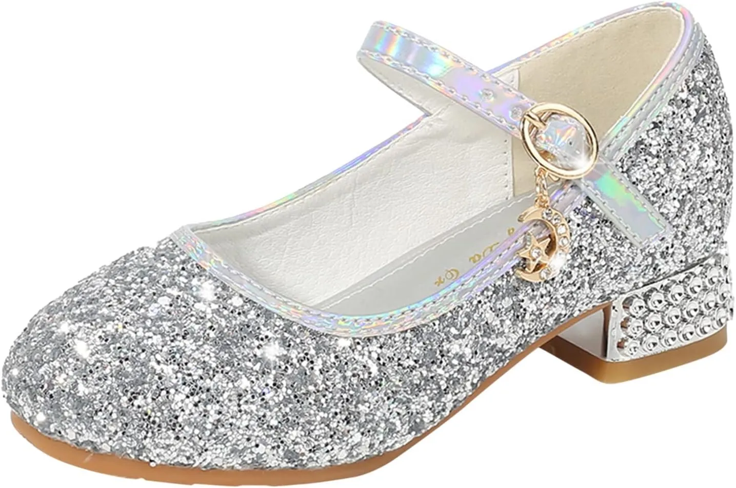 Kids Girl Mary Jane Dress Shoes Bow Wedding Sandals High Heels Glitter Flat Shoes Sequin Shoe Shiny Sandals
