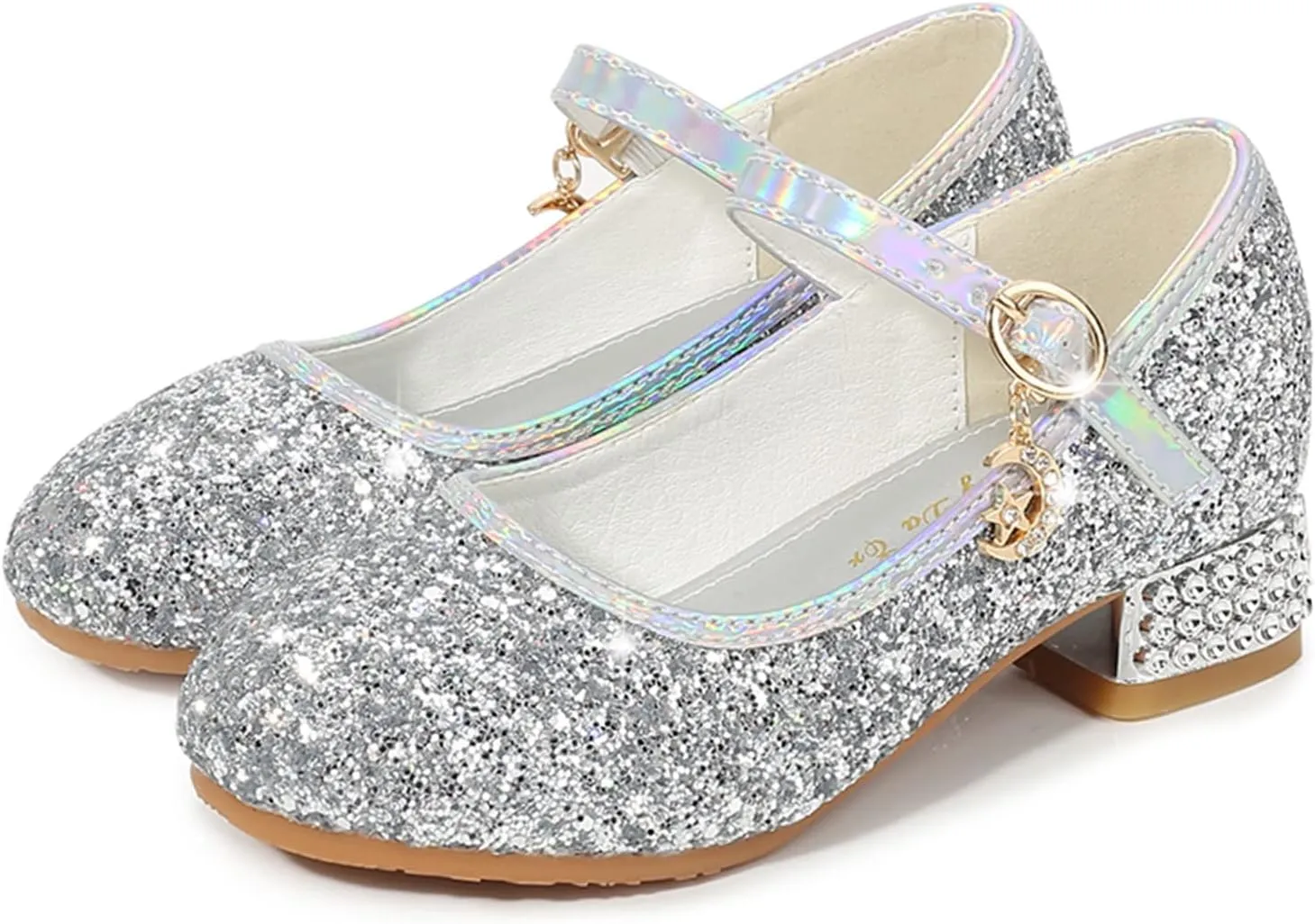 Kids Girl Mary Jane Dress Shoes Bow Wedding Sandals High Heels Glitter Flat Shoes Sequin Shoe Shiny Sandals