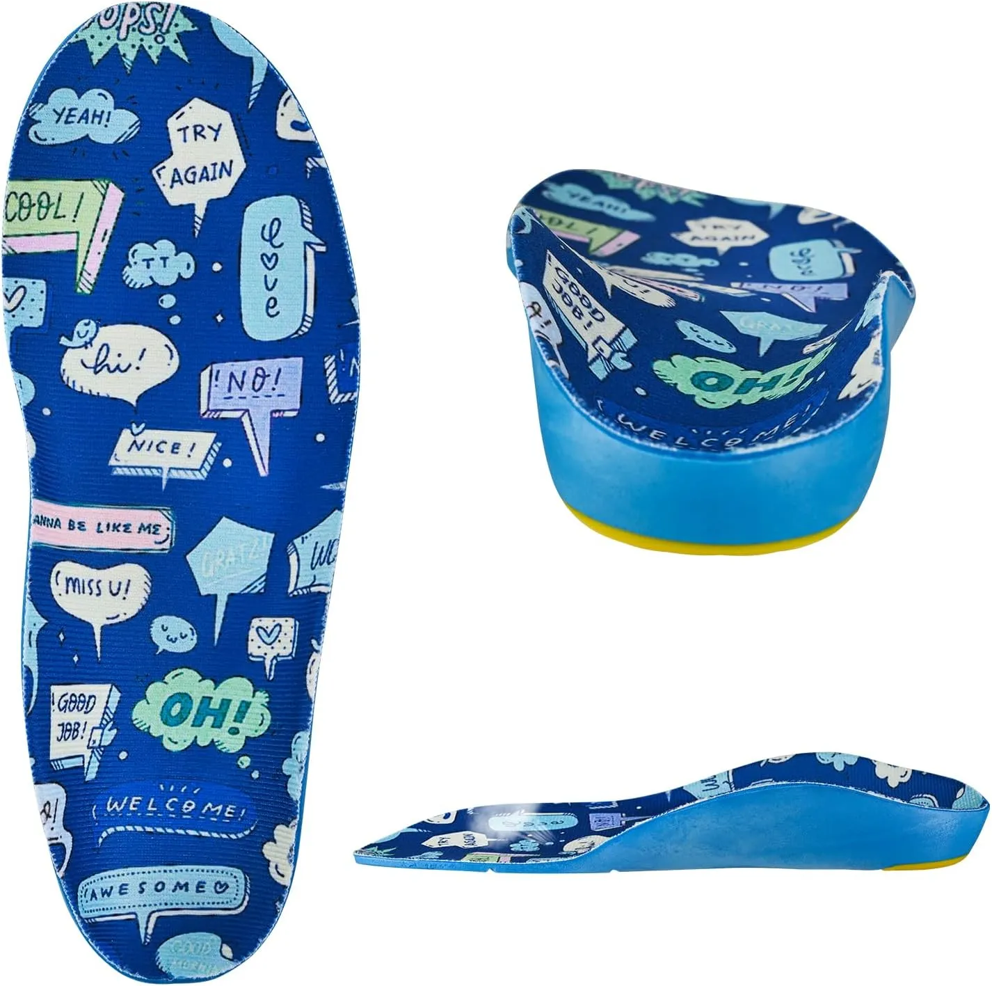 Kids Insoles for Over-Pronation Soft PU Foam Orthotics Relieve Plantar Fasciitis Flat Foot Child Inserts Gel Heel Cushion (Multicolor, 5-7M Big Kid)