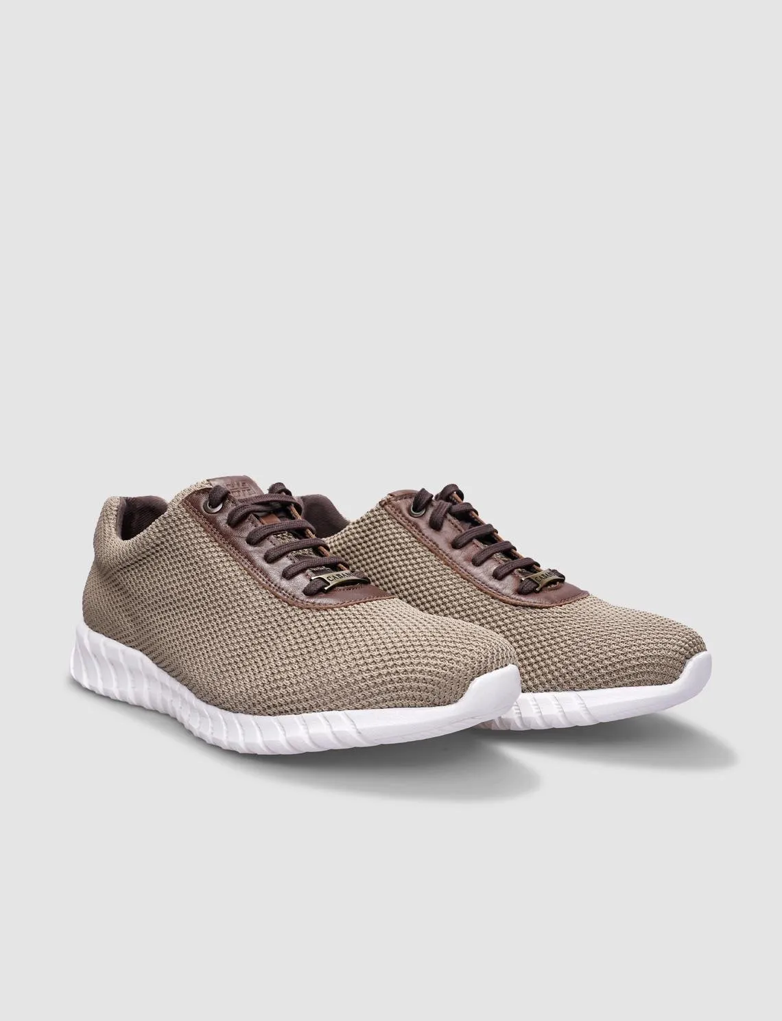 Knit Beige Lace-Up Men's Sneakers SCB-7843