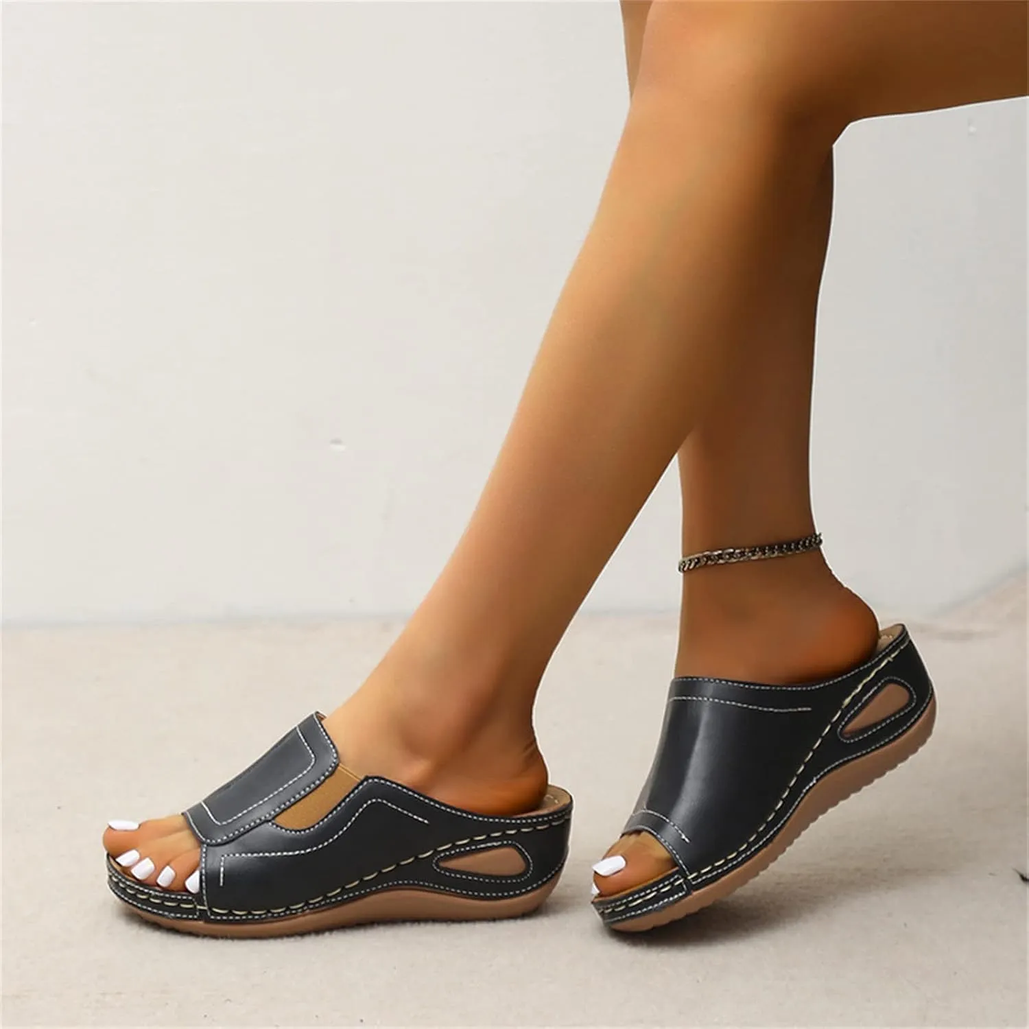 Ladmiple Sandals Women Comfortable Flower Orthopedic Flip Flops Arch Support Wedge Slippers Casual Roman Slip On Sandal