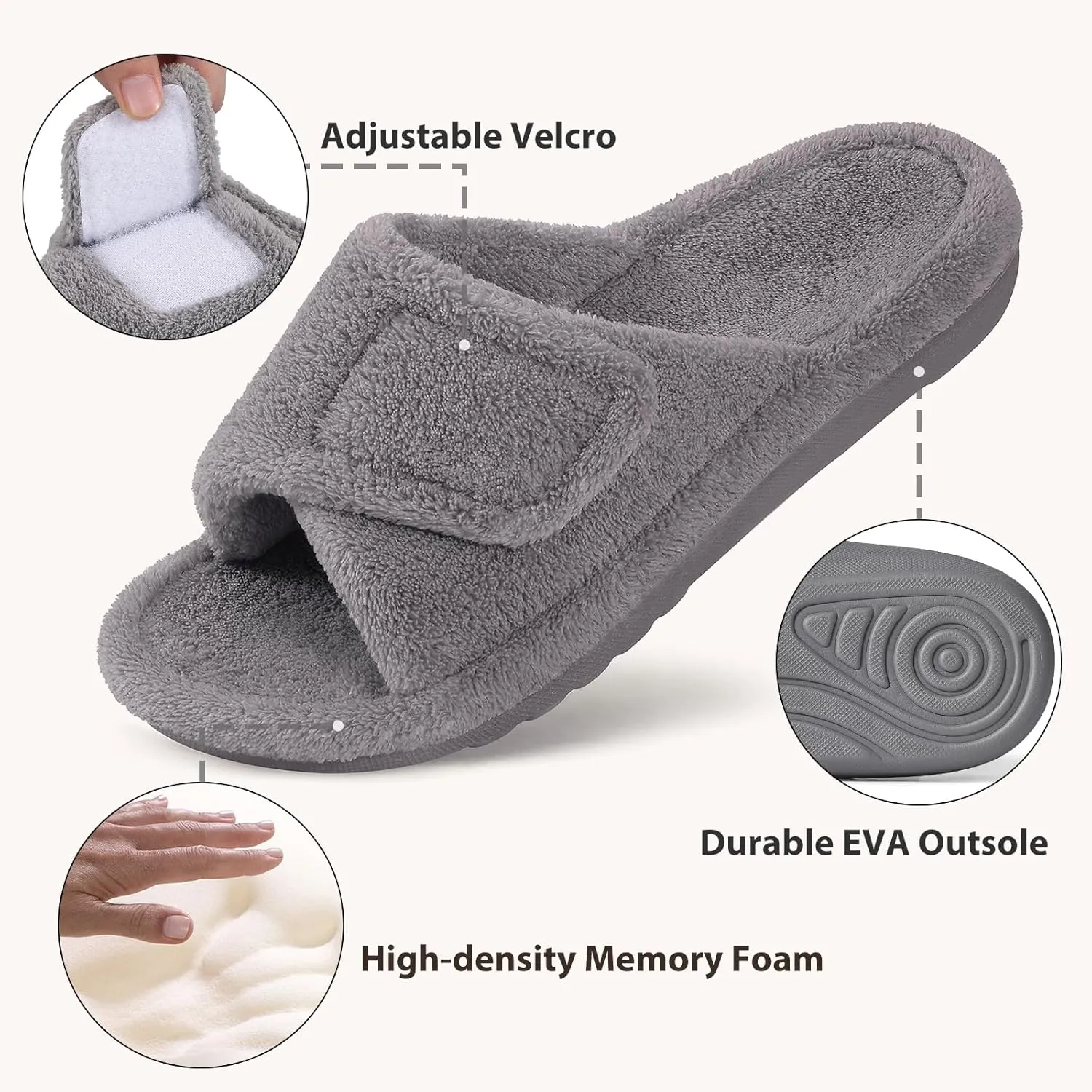 Litfun Orthopedic Slippers for Women with Arch Support Adjustable Open Toe House Shoes for Plantar Fasciitis
