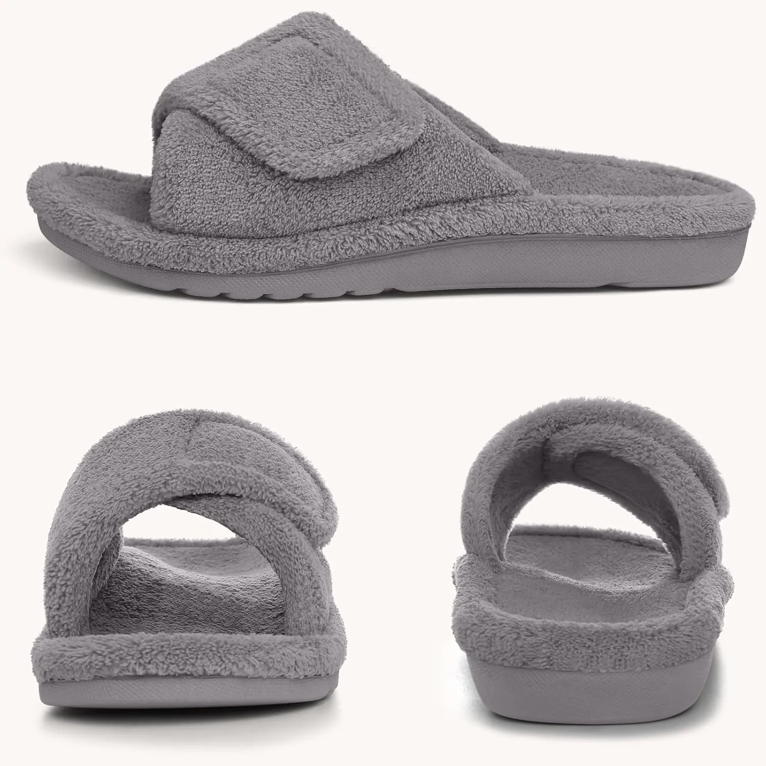 Litfun Orthopedic Slippers for Women with Arch Support Adjustable Open Toe House Shoes for Plantar Fasciitis