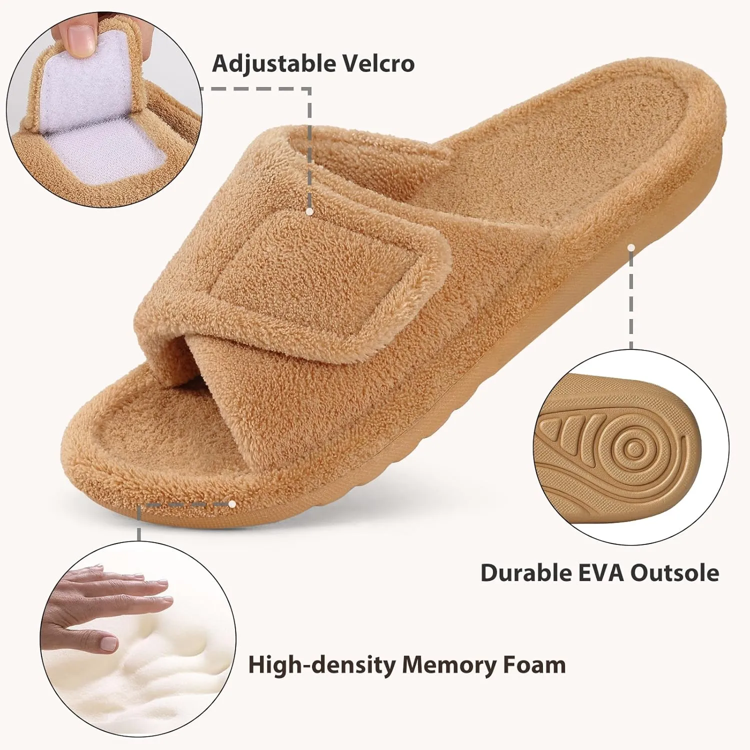 Litfun Women's Orthopedic Slippers with Arch Support Adjustable Open Toe House Shoes for Plantar Fasciitis