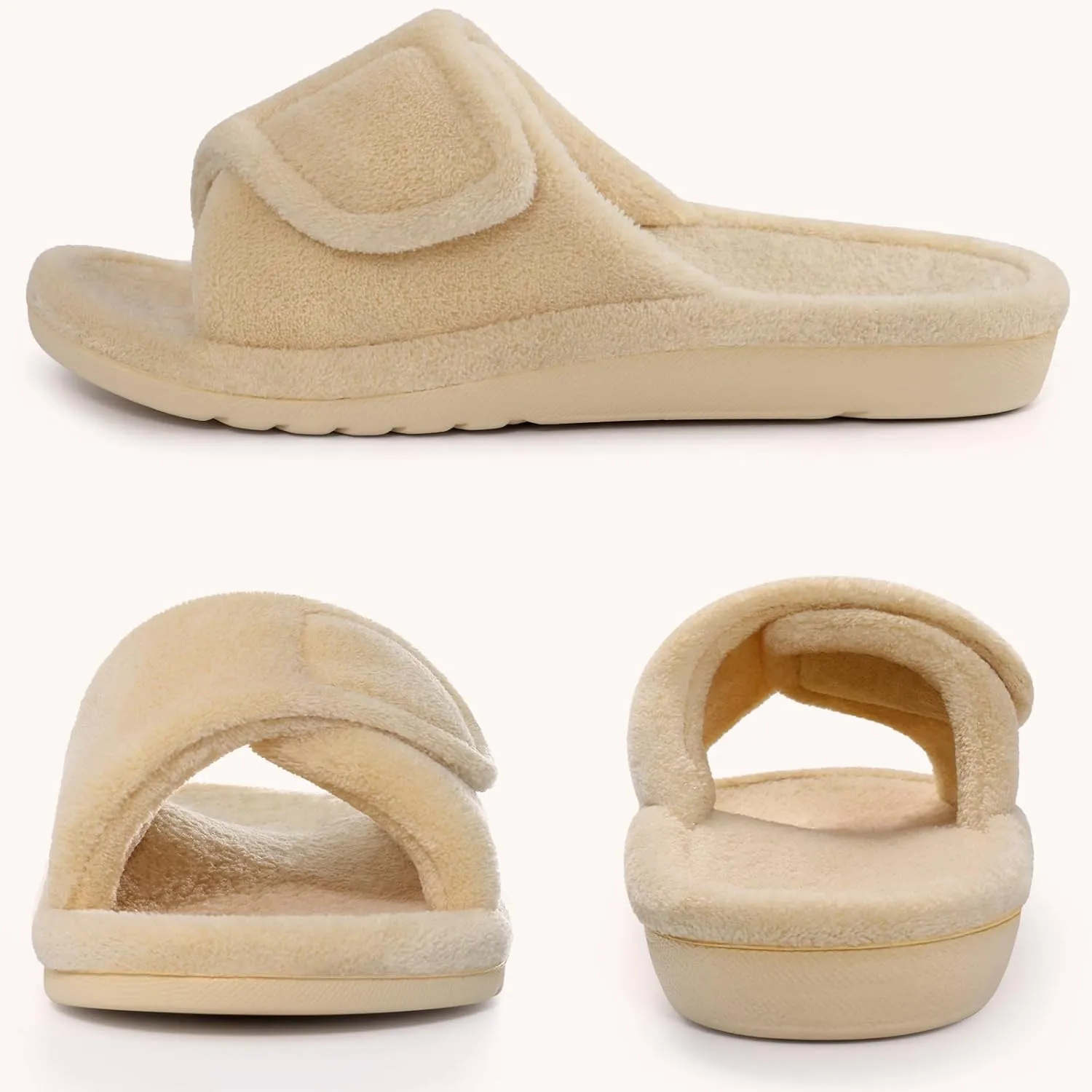Litfun Women's Orthopedic Slippers with Arch Support Adjustable Open Toe House Shoes for Plantar Fasciitis