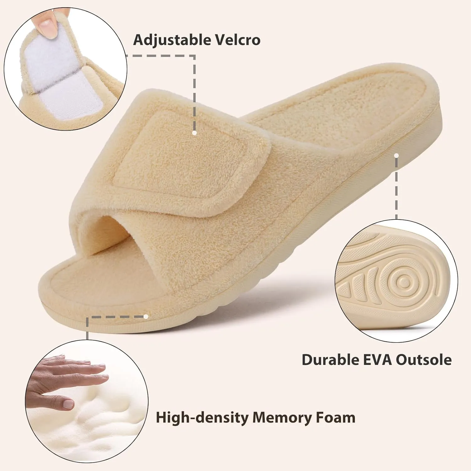 Litfun Women's Orthopedic Slippers with Arch Support Adjustable Open Toe House Shoes for Plantar Fasciitis