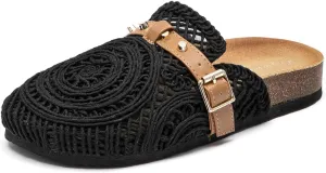 Lryweisy Women Weave Sandals Comfortable Flats Crochet Clogs with Arch Support Footwear