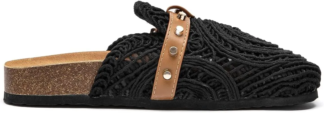 Lryweisy Women Weave Sandals Comfortable Flats Crochet Clogs with Arch Support Footwear