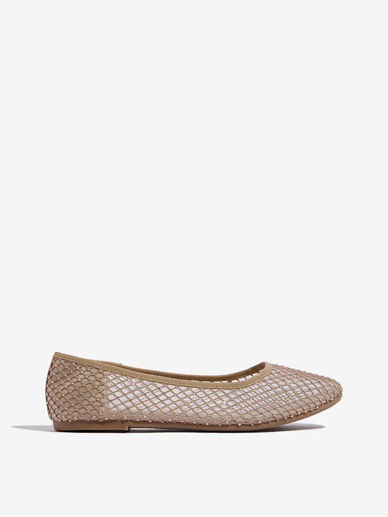 LUNA BLU Beige Mesh-Detailed Ballerina