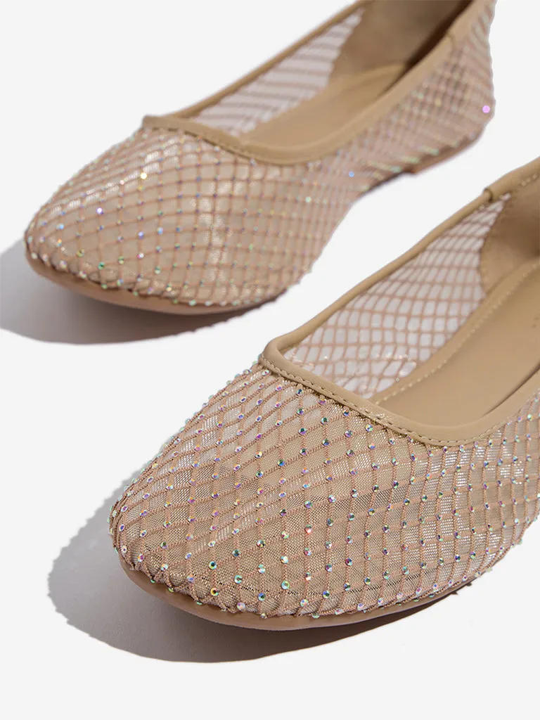 LUNA BLU Beige Mesh-Detailed Ballerina