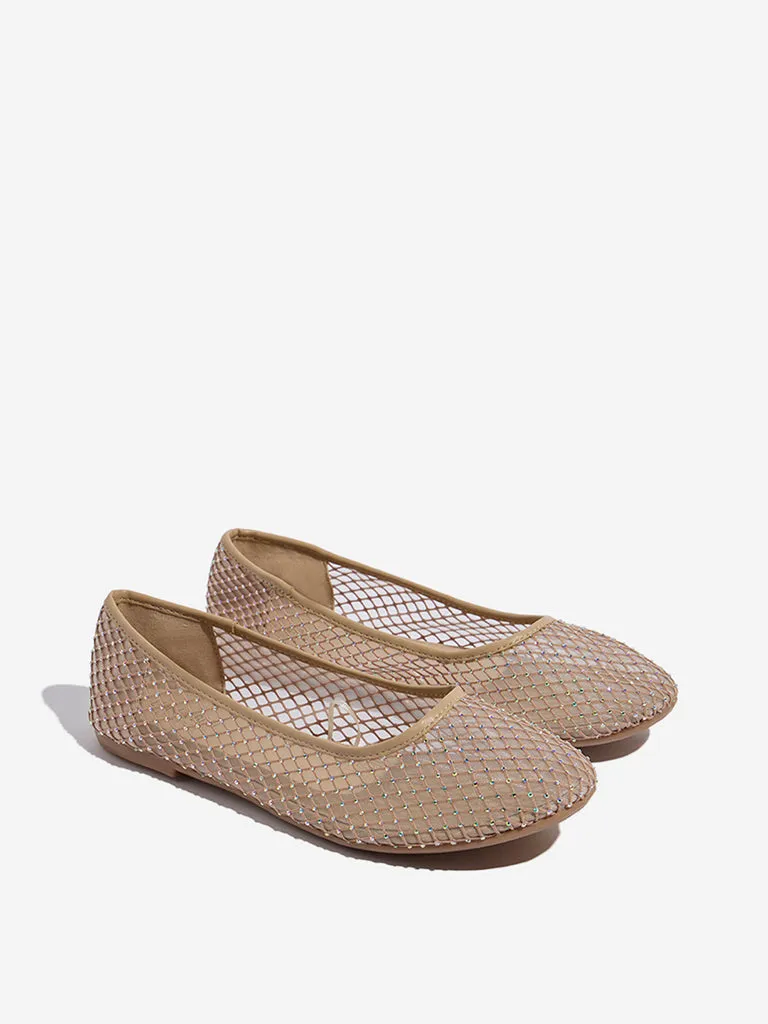 LUNA BLU Beige Mesh-Detailed Ballerina