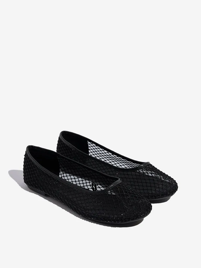 LUNA BLU Black Mesh-Detailed Ballerina