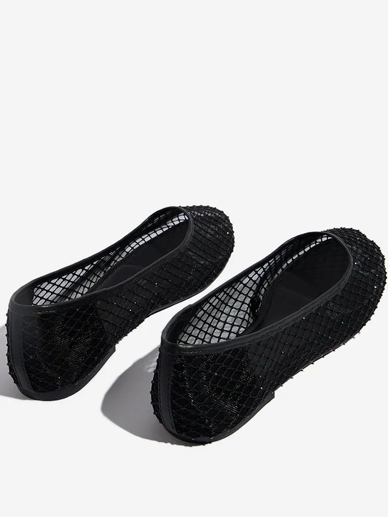 LUNA BLU Black Mesh-Detailed Ballerina