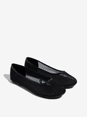 LUNA BLU Black Mesh-Detailed Ballerina