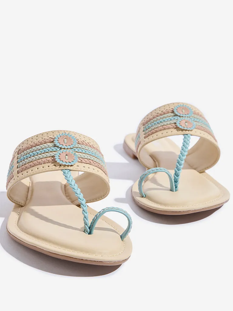 LUNA BLU Blue Braided Kolhapuri Sandals