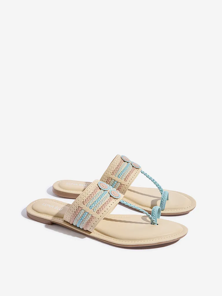 LUNA BLU Blue Braided Kolhapuri Sandals