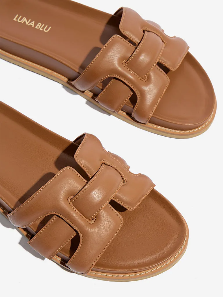 LUNA BLU Tan Multi-Strap Slides