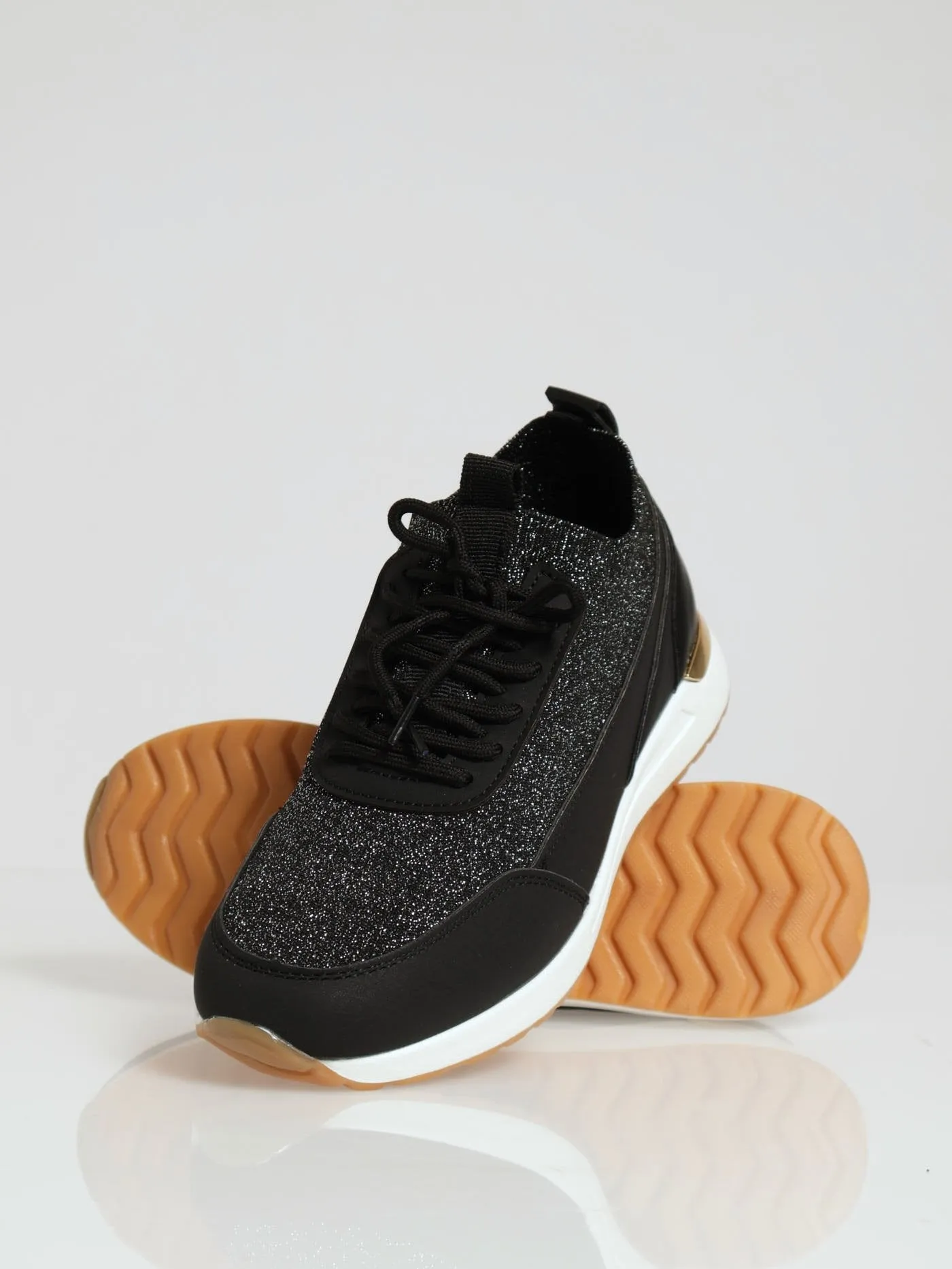 Lurex Fly Knit Lace Up Sneaker - Black
