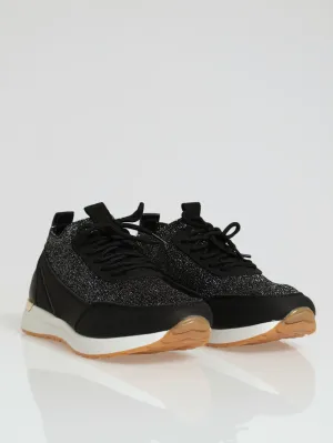 Lurex Fly Knit Lace Up Sneaker - Black
