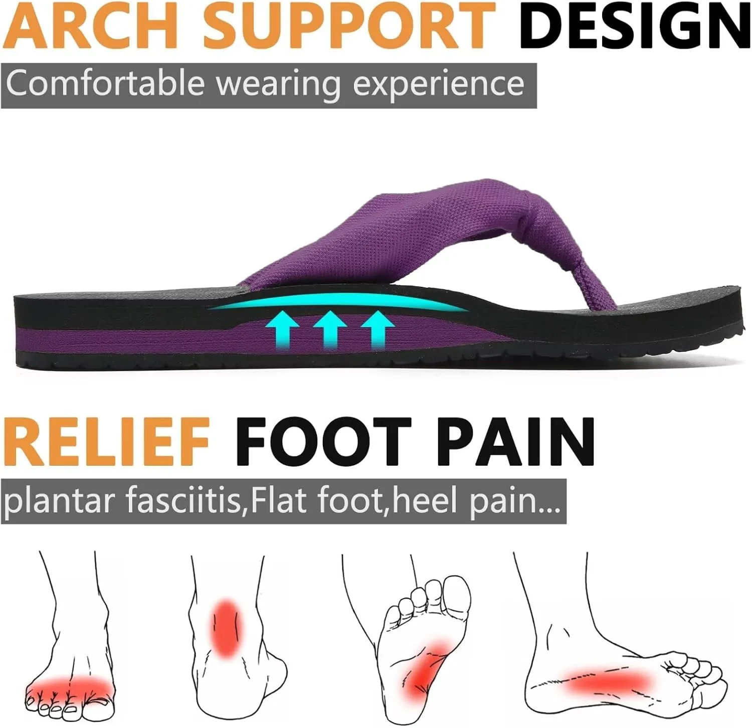 MAIITRIP Womens Comfortable Cloth Strap Flip Flops with Arch Support