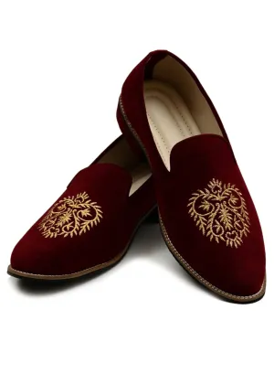 Maroon Suede Velvet Designer Shoes