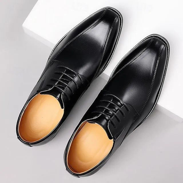 Men's Derby PU Leather Lace-Up Shoes – Breathable, Comfortable & Slip-Resistant