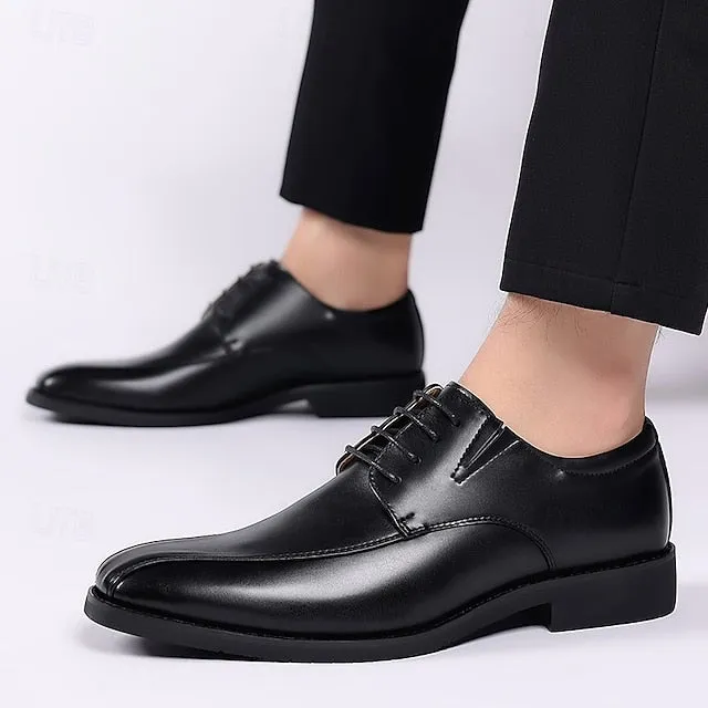 Men's Derby PU Leather Lace-Up Shoes – Breathable, Comfortable & Slip-Resistant