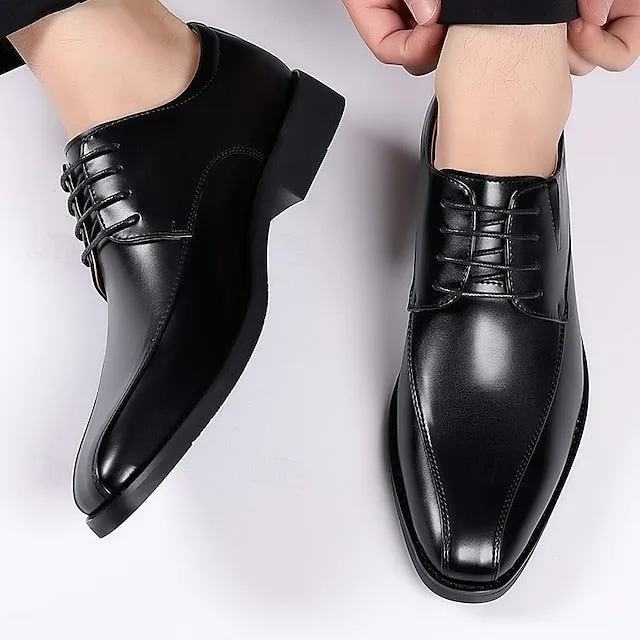 Men's Derby PU Leather Lace-Up Shoes – Breathable, Comfortable & Slip-Resistant