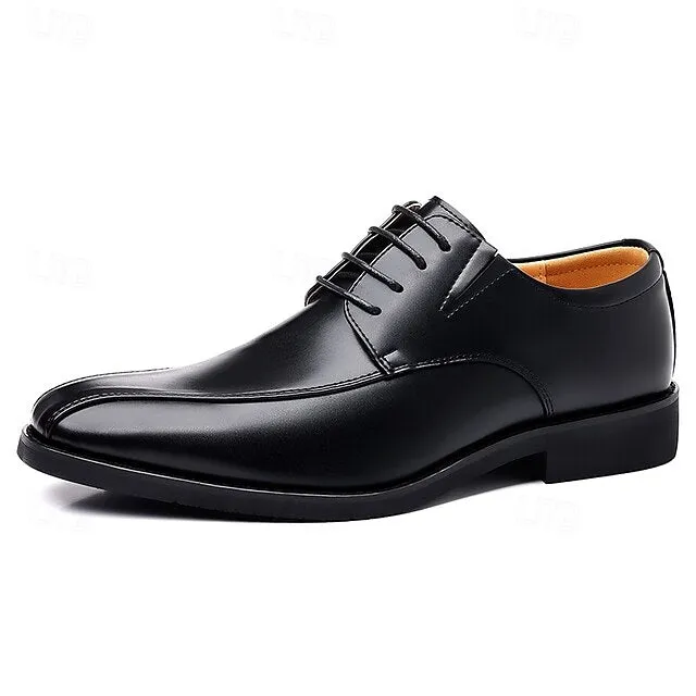 Men's Derby PU Leather Lace-Up Shoes – Breathable, Comfortable & Slip-Resistant