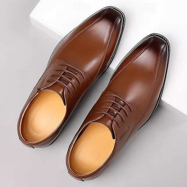 Men's Derby PU Leather Lace-Up Shoes – Breathable, Comfortable & Slip-Resistant