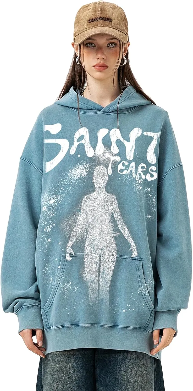 Men's Graphic Print Oversized Vintage Hoodies Casual High Gram Heavy Washed Cotton Winter Hoodies