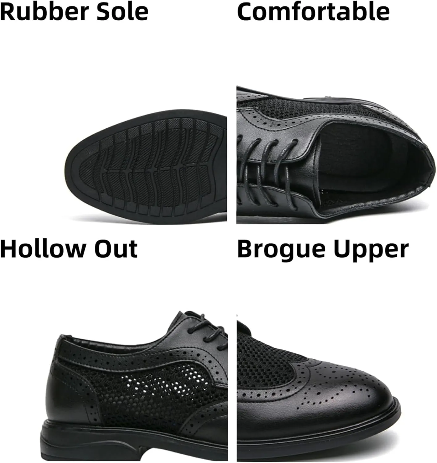 Mens Hollowed Leather Lace Up Brogue Dress Oxford Shoes Summer Casual Lightweight Wingtip Derby Shoes for Formal Business Dress Wedding