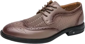 Mens Hollowed Leather Lace Up Brogue Dress Oxford Shoes Summer Casual Lightweight Wingtip Derby Shoes for Formal Business Dress Wedding