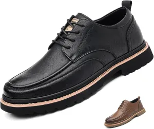 Men's Leather Lace Up Platform Oxfords Comfortable Round Toe Hand-Sewn Soft Non-Slip Dress Shoes Business Work Formal Derby Shoes