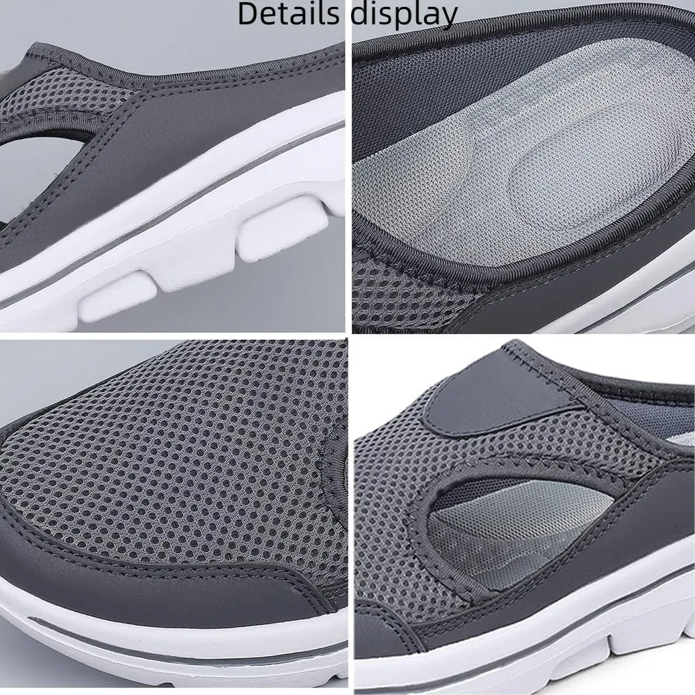 Men's Orthopedic Hollow-Out Summer Sandals, Slip On Mesh Shoes Sandals Breathable, Knit Mesh Walking Beach Sandals with Arch Support