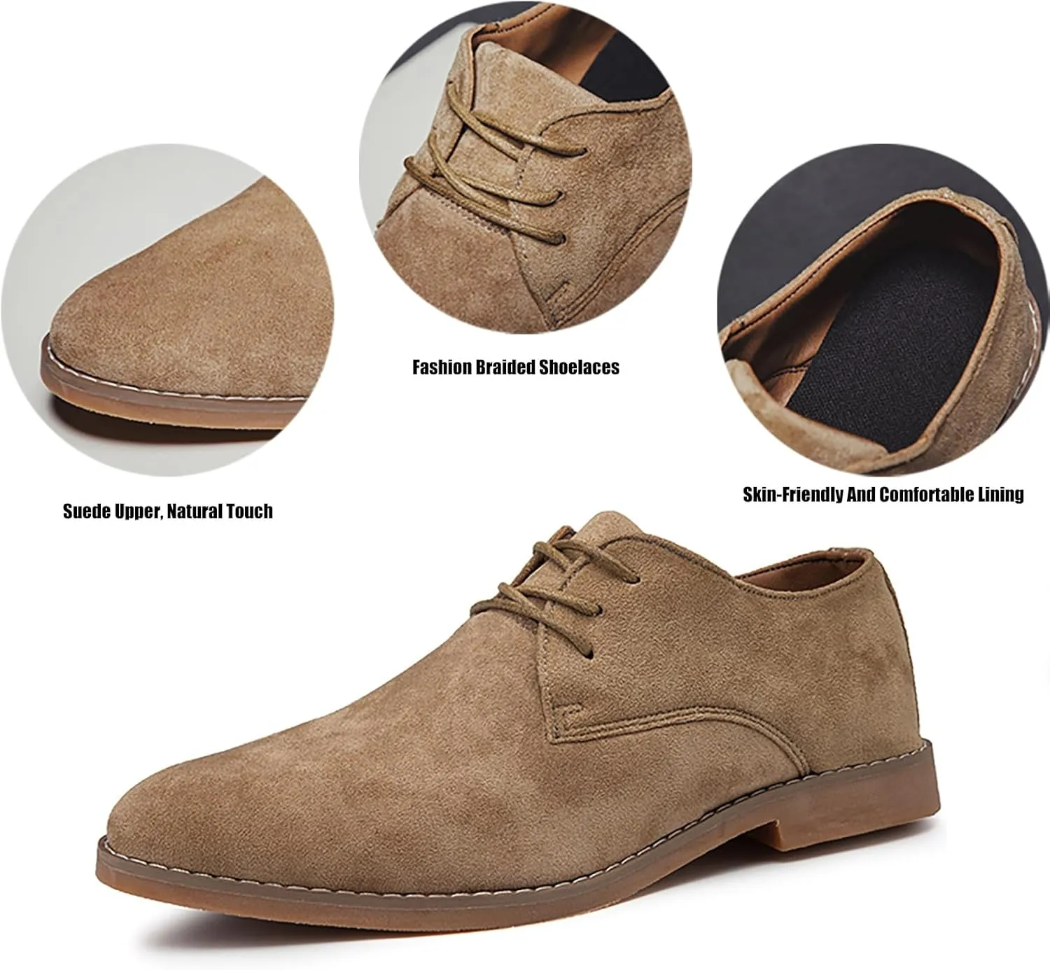 Men's Suede Pointed Toe Casual Business Oxford Shoes Classic Modern Lace-Up Derby Brogue Dress Shoes for Work Wedding Party Prom