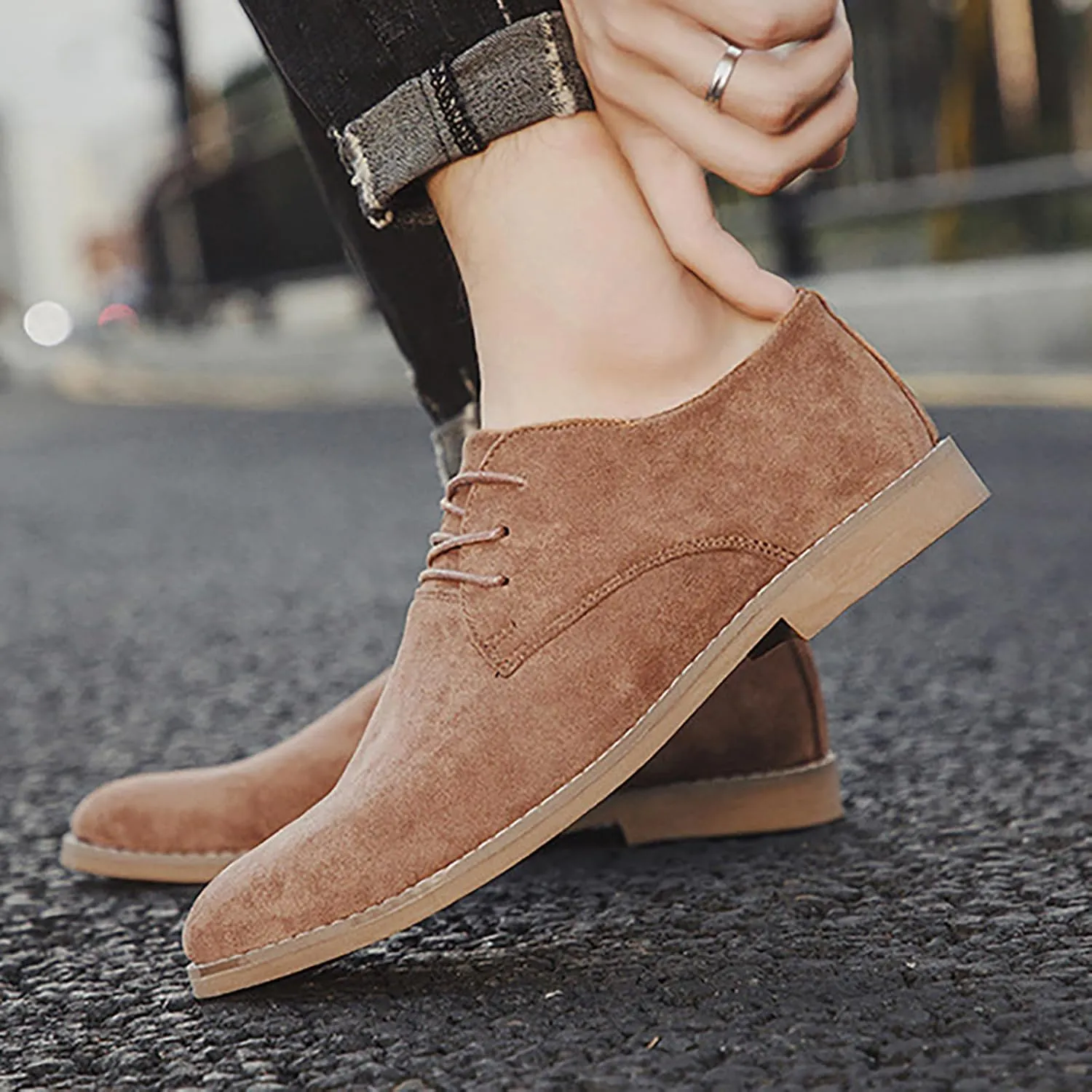 Men's Suede Pointed Toe Casual Business Oxford Shoes Classic Modern Lace-Up Derby Brogue Dress Shoes for Work Wedding Party Prom