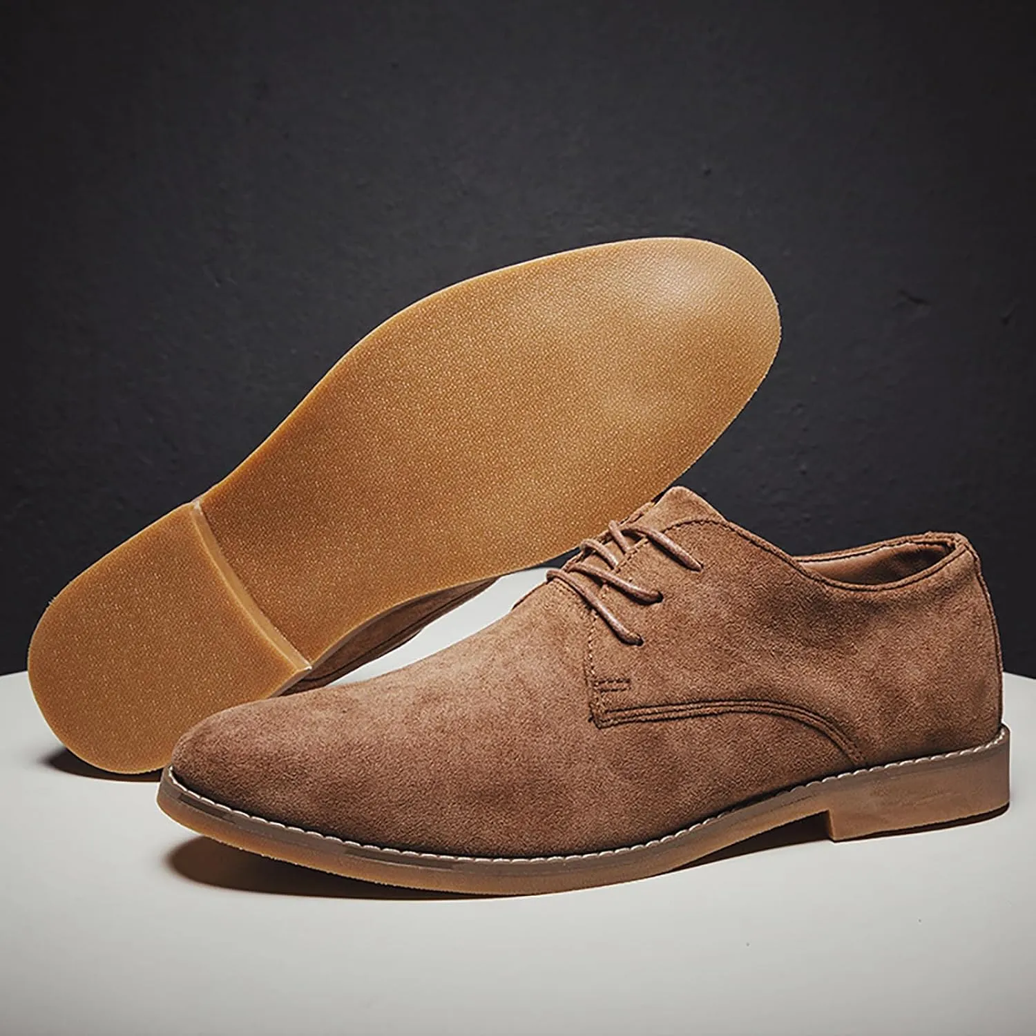 Men's Suede Pointed Toe Casual Business Oxford Shoes Classic Modern Lace-Up Derby Brogue Dress Shoes for Work Wedding Party Prom