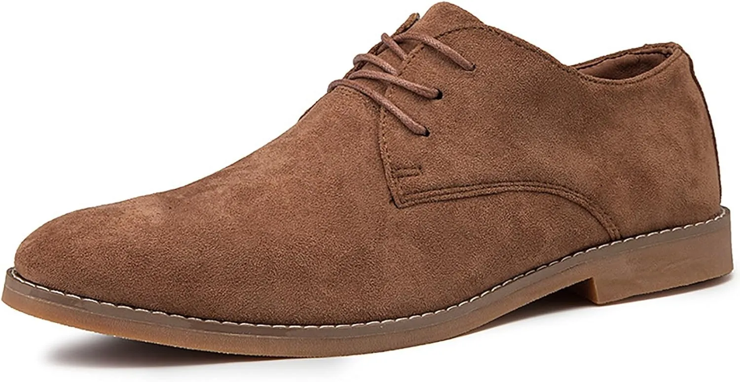 Men's Suede Pointed Toe Casual Business Oxford Shoes Classic Modern Lace-Up Derby Brogue Dress Shoes for Work Wedding Party Prom