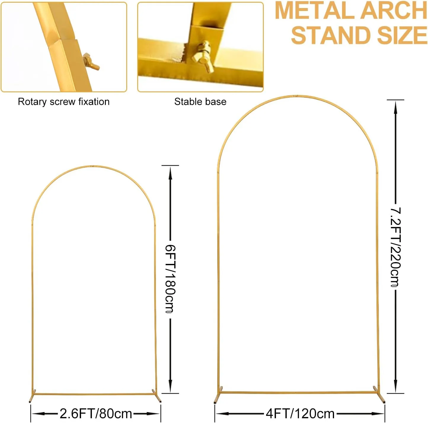 Metal Arch Backdrop Stand Set of 2 With Cover, (7.2FT 6FT) Gold Wedding Arch Stand Balloon Arched Frame for Birthday Party Baby Shower Graduation Ceremony Decoration