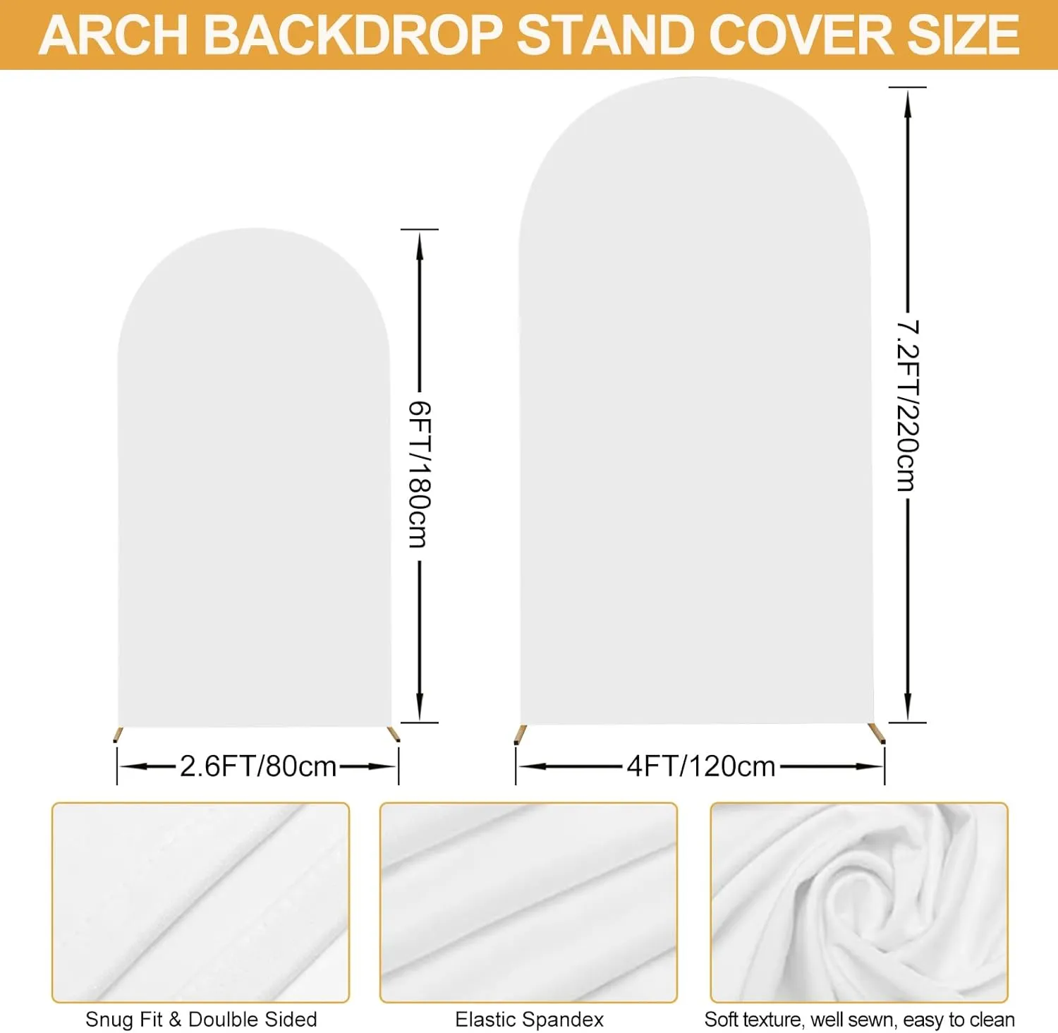 Metal Arch Backdrop Stand Set of 2 With Cover, (7.2FT 6FT) Gold Wedding Arch Stand Balloon Arched Frame for Birthday Party Baby Shower Graduation Ceremony Decoration